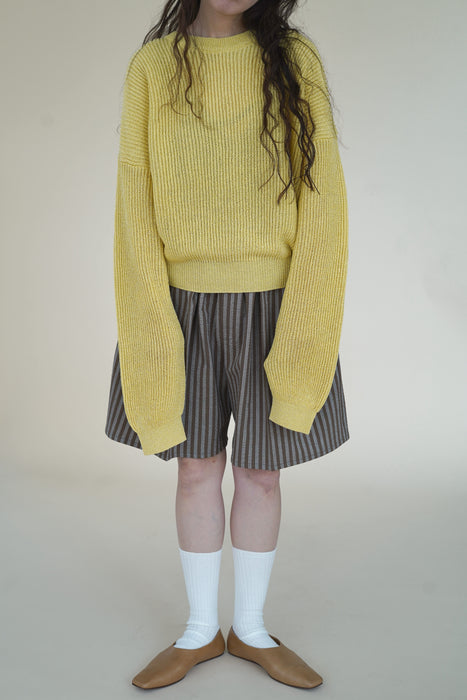 CRISTASEYA<br>WASHI PAPRE DROPSHOULDER CROPPED SWEATER<br>in YELLOW