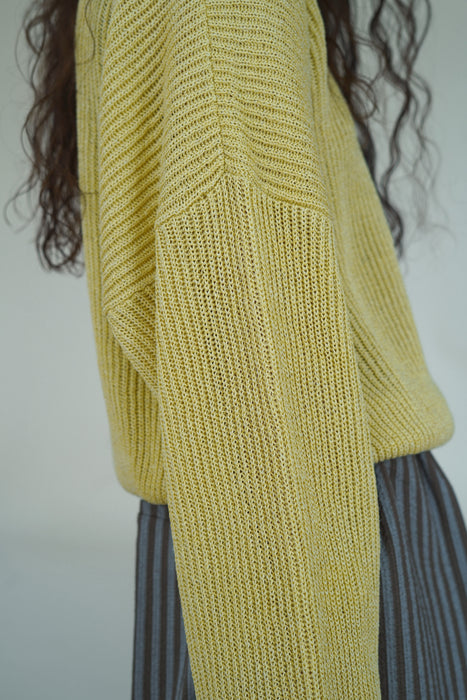 CRISTASEYA<br>WASHI PAPRE DROPSHOULDER CROPPED SWEATER<br>in YELLOW