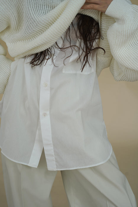 Salvatore Piccolo x CRISTASEYA<br>HANDMADE CLASSIC COLLAR SHIRT<br>in WHITE STRIPES<br><br>SOLD OUT