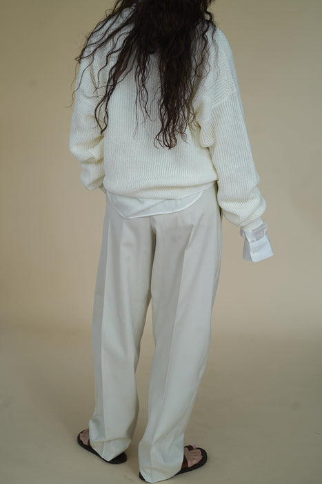 CRISTASEYA<br>DOUBLE PLEATED WIDE PANTS<br>in CHALK