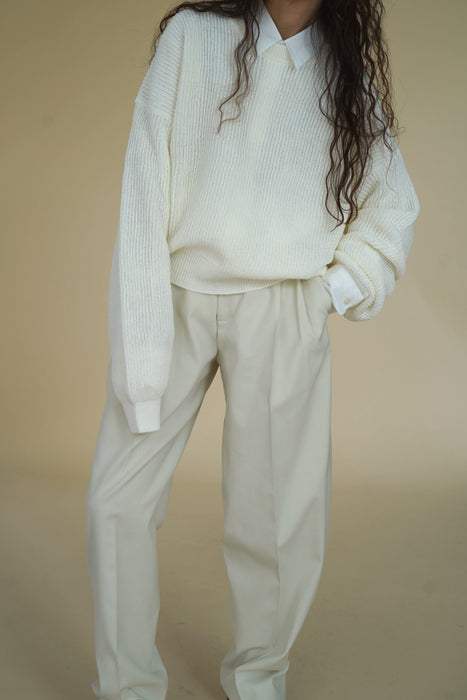 CRISTASEYA<br>DOUBLE PLEATED WIDE PANTS<br>in CHALK