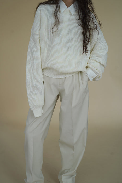 CRISTASEYA<br>WASHI PAPRE DROPSHOULDER CROPPED SWEATER<br>in WHITE