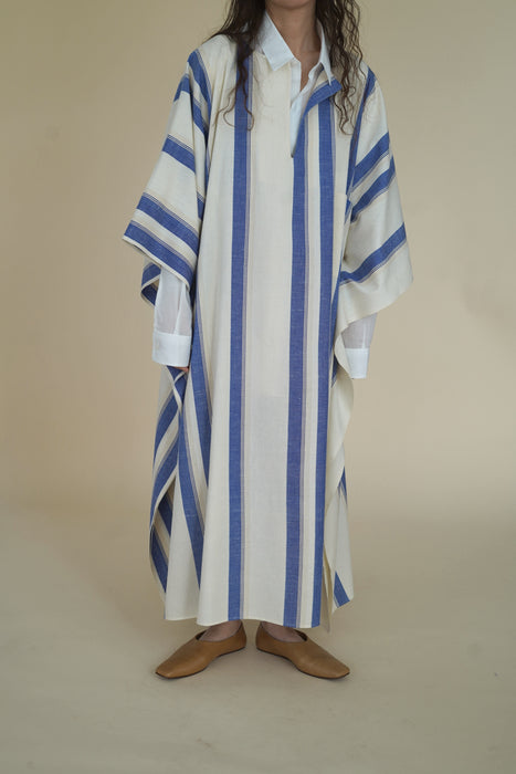 CRISTASEYA <br>MAXI CAFTAN<br>in WHITE WITH BLUE STRIPES