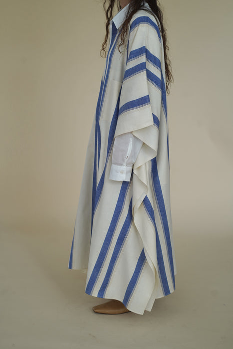 CRISTASEYA <br>MAXI CAFTAN<br>in WHITE WITH BLUE STRIPES