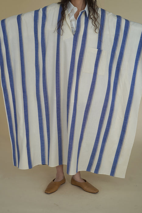 CRISTASEYA <br>MAXI CAFTAN<br>in WHITE WITH BLUE STRIPES