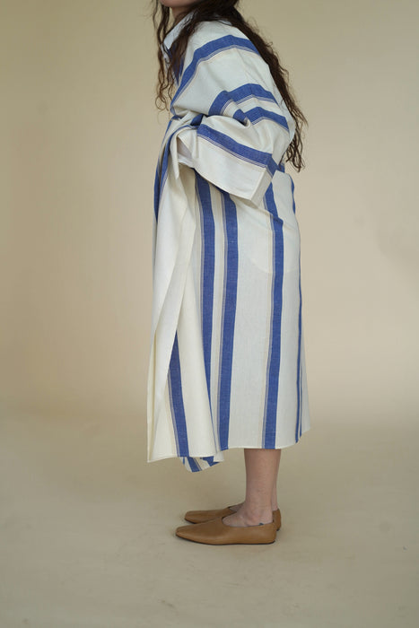 CRISTASEYA <br>MAXI CAFTAN<br>in WHITE WITH BLUE STRIPES