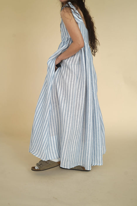 CRISTASEYA<br>MAXI DRESS WITH STRAPS<br>in STRIPED LIGHT BLUE