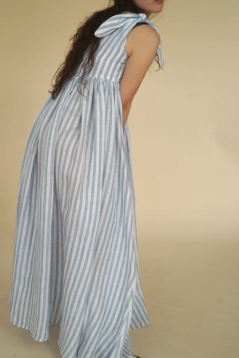 CRISTASEYA<br>MAXI DRESS WITH STRAPS<br>in STRIPED LIGHT BLUE