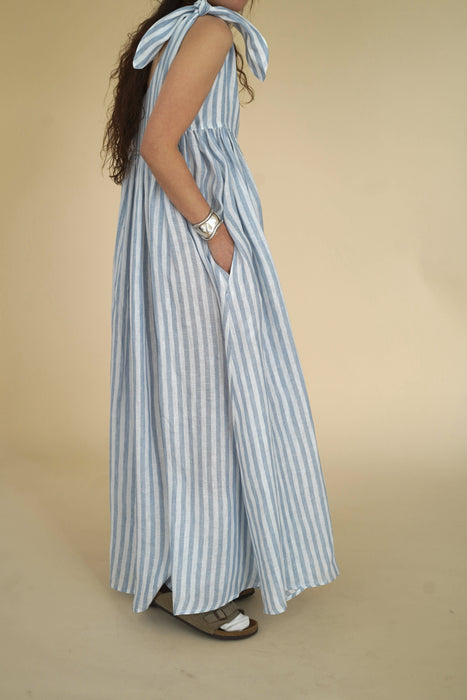 CRISTASEYA<br>MAXI DRESS WITH STRAPS<br>in STRIPED LIGHT BLUE