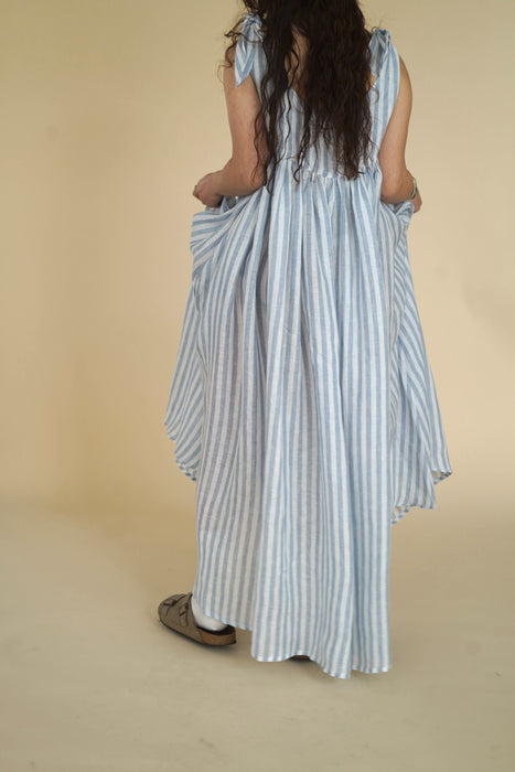 CRISTASEYA<br>MAXI DRESS WITH STRAPS<br>in STRIPED LIGHT BLUE