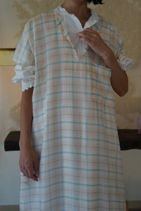 CRISTASEYA for PORT<br>CAFTAN DRESS<br>LIGHT BLUE/PINK CHECKS