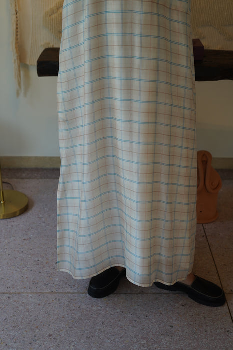 CRISTASEYA for PORT<br>CAFTAN DRESS<br>LIGHT BLUE/PINK CHECKS