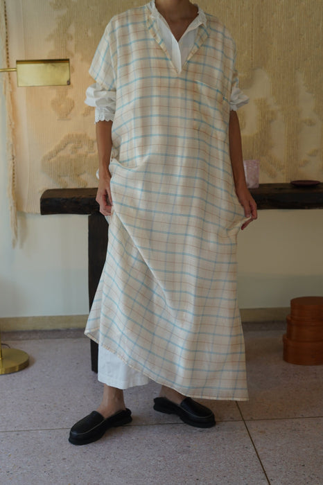 CRISTASEYA for PORT<br>CAFTAN DRESS<br>LIGHT BLUE/PINK CHECKS