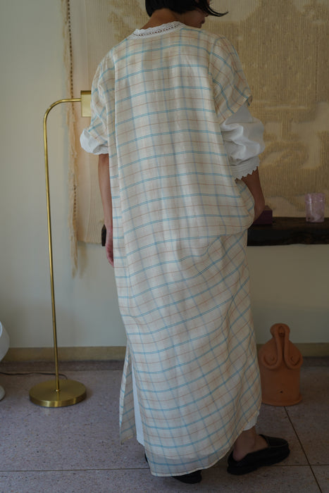 CRISTASEYA for PORT<br>CAFTAN DRESS<br>LIGHT BLUE/PINK CHECKS