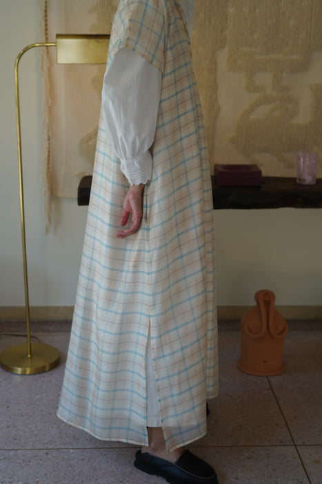 CRISTASEYA for PORT<br>CAFTAN DRESS<br>LIGHT BLUE/PINK CHECKS