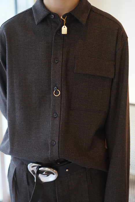 JONNLYNX<br>2way stretch wool shirts<br>in CHECKED BROWN<br><br>SOLD OUT