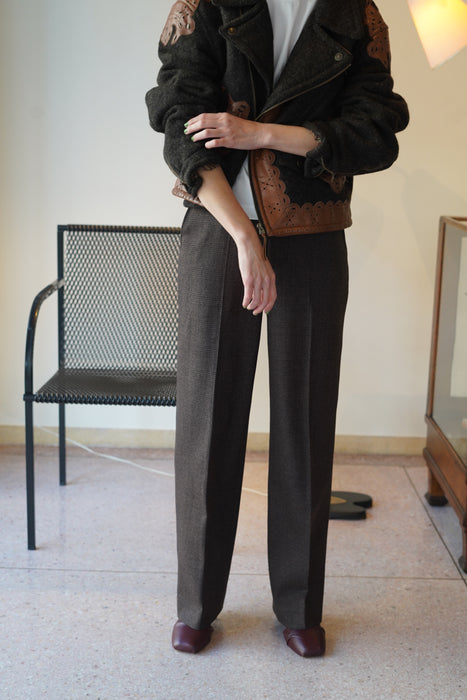 JONNLYNX<br>2way stretch wool pants<br>in CHECKED BROWN