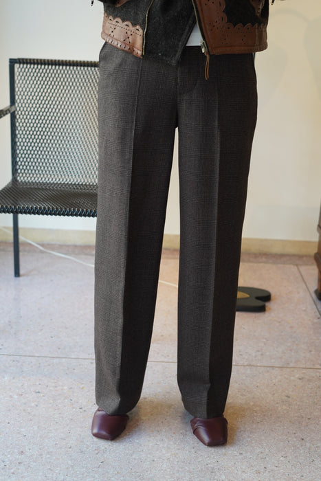 JONNLYNX<br>2way stretch wool pants<br>in CHECKED BROWN