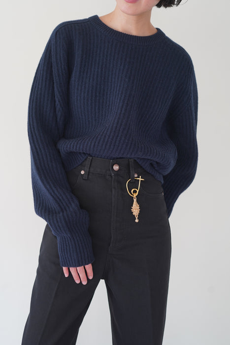 CRISTASEYA<br>CASHMERE & WOOL CROPPED RIBBED RAGLAN SWEATER