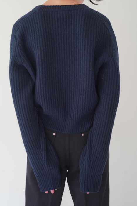 CRISTASEYA<br>CASHMERE & WOOL CROPPED RIBBED RAGLAN SWEATER