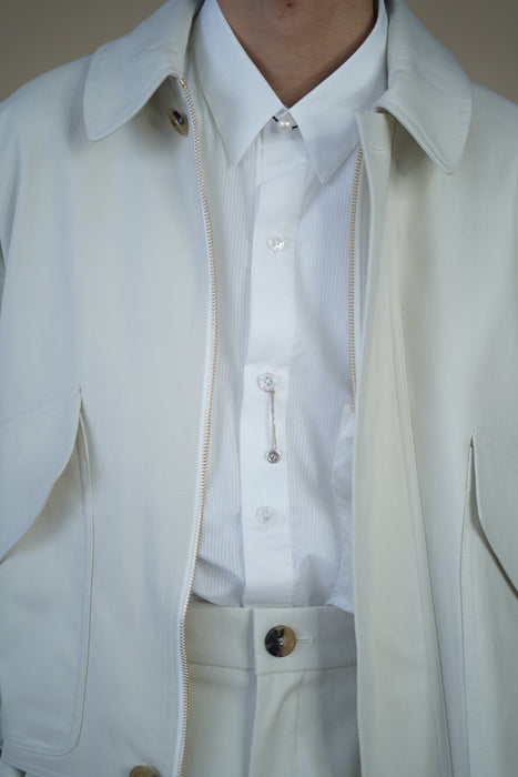 Salvatore Piccolo x CRISTASEYA<br>HANDMADE CLASSIC COLLAR SHIRT<br>in WHITE STRIPES<br><br>SOLD OUT