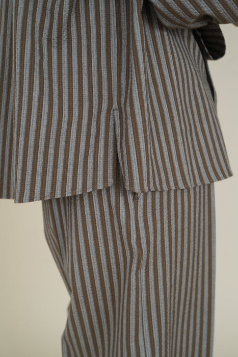 Salvatore Piccolo x CRISTASEYA<br>PYJAMA SHIRT<br>in BROWN STRIPES