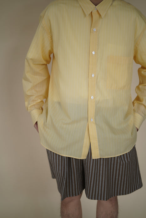 Salvatore  Piccolo x CRISTASEYA<br>HANDMADE CLASSIC COLLAR SHIRT<br>in YELLOW WITH WHITE STRIPES