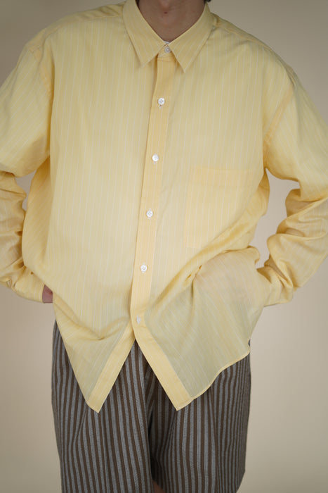 Salvatore  Piccolo x CRISTASEYA<br>HANDMADE CLASSIC COLLAR SHIRT<br>in YELLOW WITH WHITE STRIPES