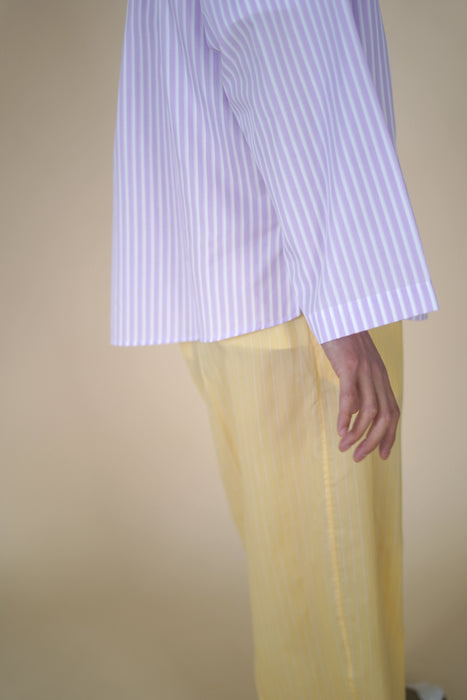 Salvatore Piccolo x CRISTASEYA<br>PYJAMA SHIRT<br>in MAUVE WITH WHITE STRIPES