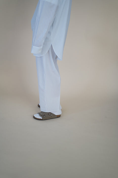 CRISTASEYA<br>MOROCCAN PYJAMA PANTS<br>in WHITE WITH BLUE STRIPES