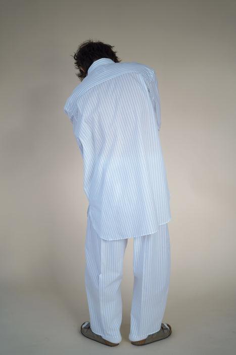 CRISTASEYA<br>MOROCCAN PYJAMA PANTS<br>in WHITE WITH BLUE STRIPES