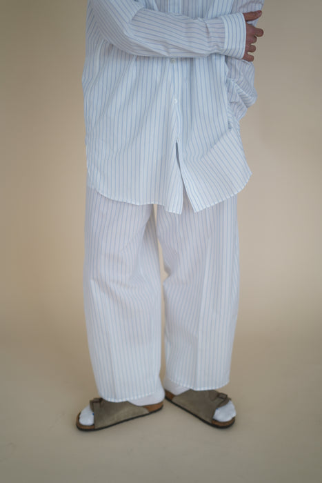 CRISTASEYA<br>MOROCCAN PYJAMA PANTS<br>in WHITE WITH BLUE STRIPES