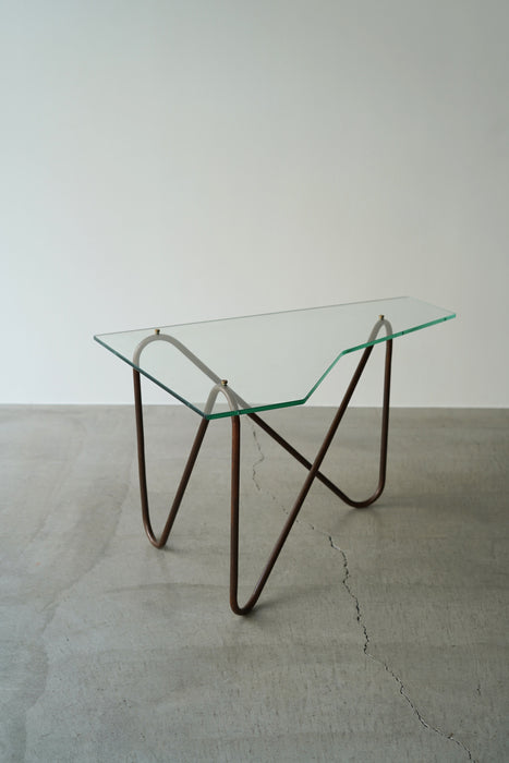 VINTAGE GLASS AND COPPER COFFEE TABLE<BR><BR>SOLD OUT