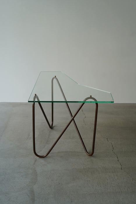 VINTAGE GLASS AND COPPER COFFEE TABLE<BR><BR>SOLD OUT