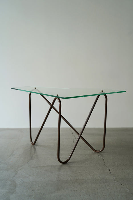 VINTAGE GLASS AND COPPER COFFEE TABLE<BR><BR>SOLD OUT