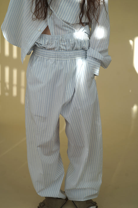 CRISTASEYA<br>MOROCCAN PYJAMA PANTS<br>in WHITE WITH BLUE STRIPES