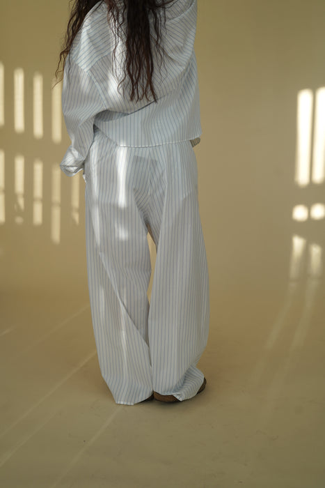 CRISTASEYA<br>MOROCCAN PYJAMA PANTS<br>in WHITE WITH BLUE STRIPES