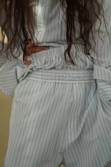 CRISTASEYA<br>MOROCCAN PYJAMA PANTS<br>in WHITE WITH BLUE STRIPES